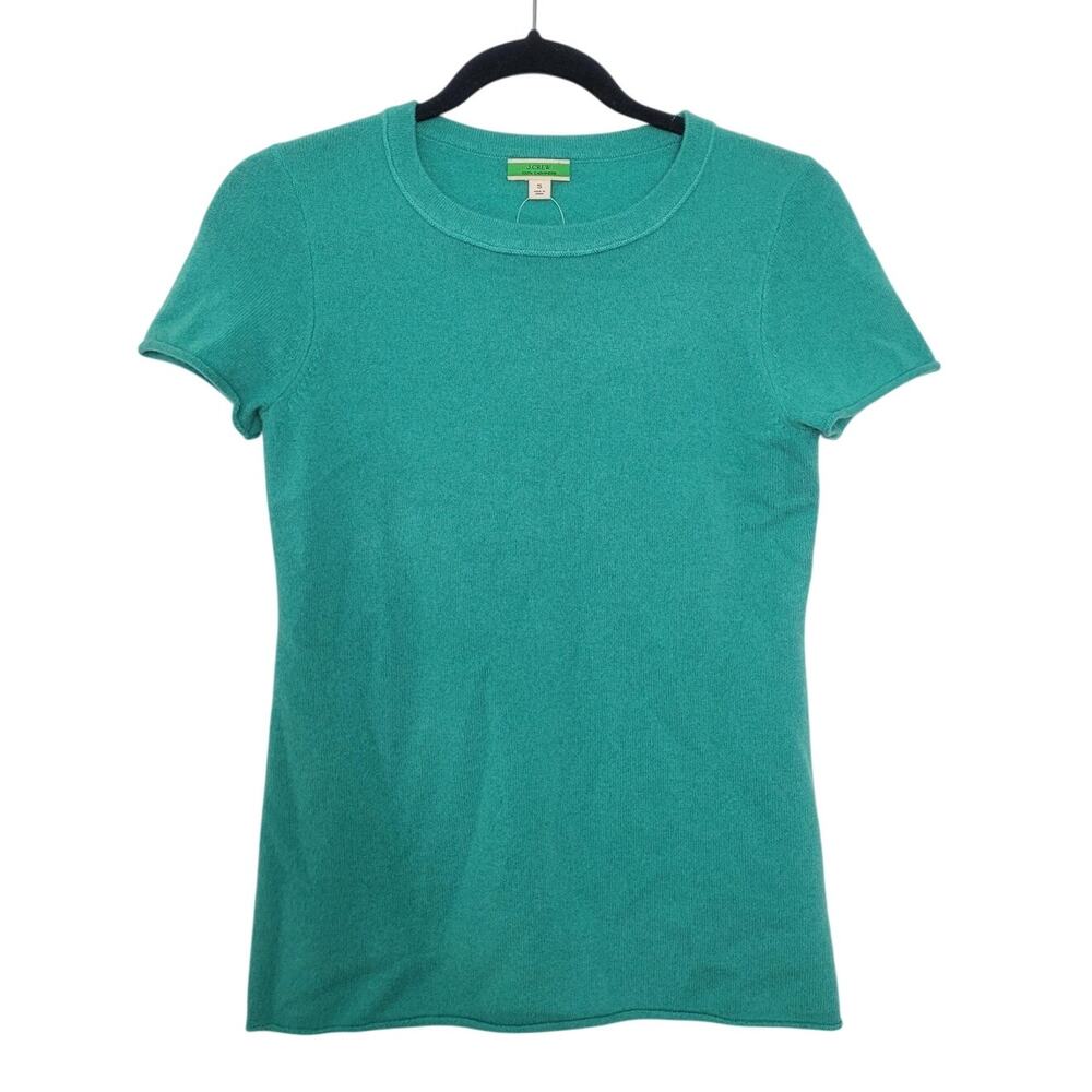 NWT J Crew 100% Cashmere T Shirt Sweater Size S Aqua Green Preppy Office Twee